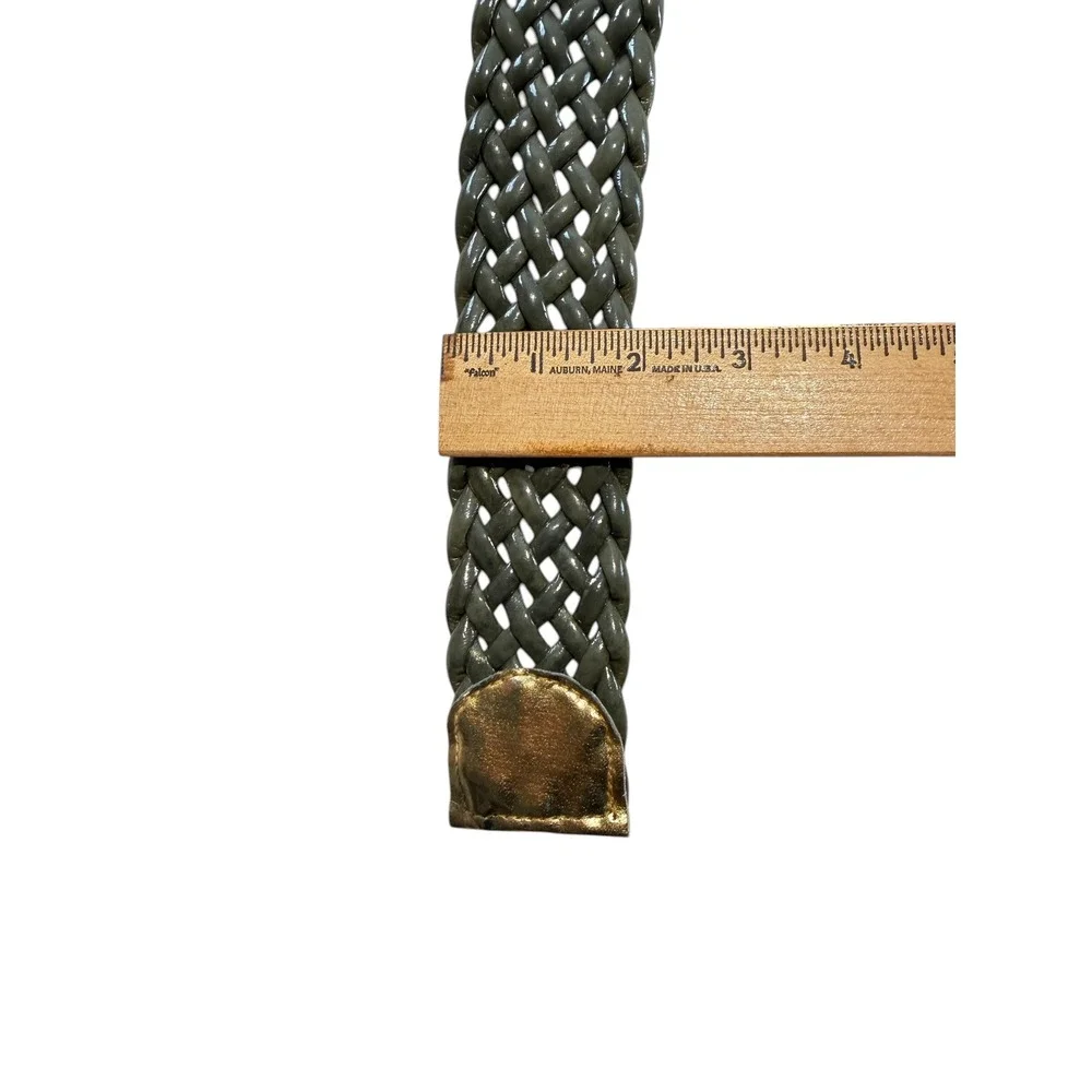 Olive Green Glossy Braided Belt Gold Buckle Wide‎ Stretch Resort Chic Boho 38IN